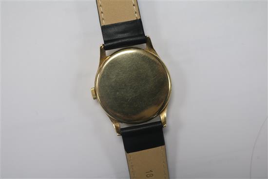 A 9ct gold Omega gents wrist watch, with Arabic numerals and seconds dial